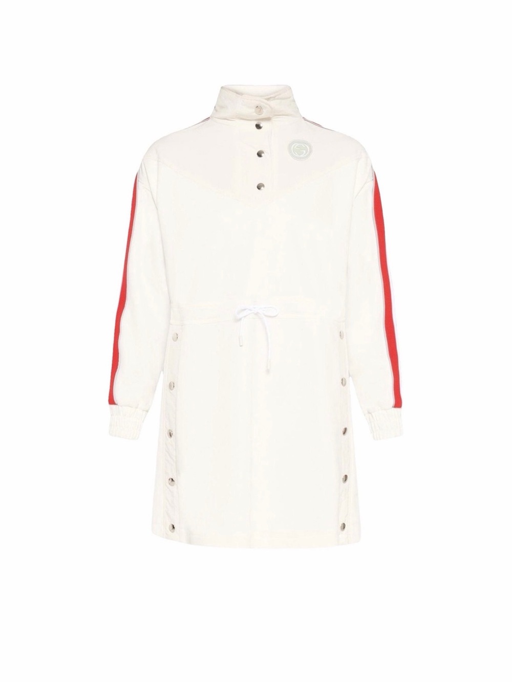 Gucci White Long Sleeve jwrsey dress with Red & Blue Stripe Trim